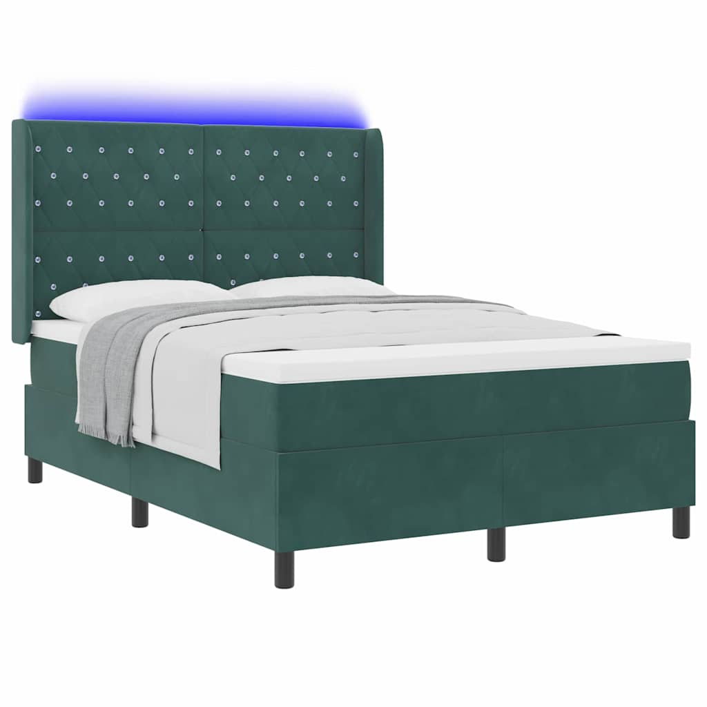 Letto a molle con strisce LED Verde Scuro 140 x 200 cm Velluto | homemem39