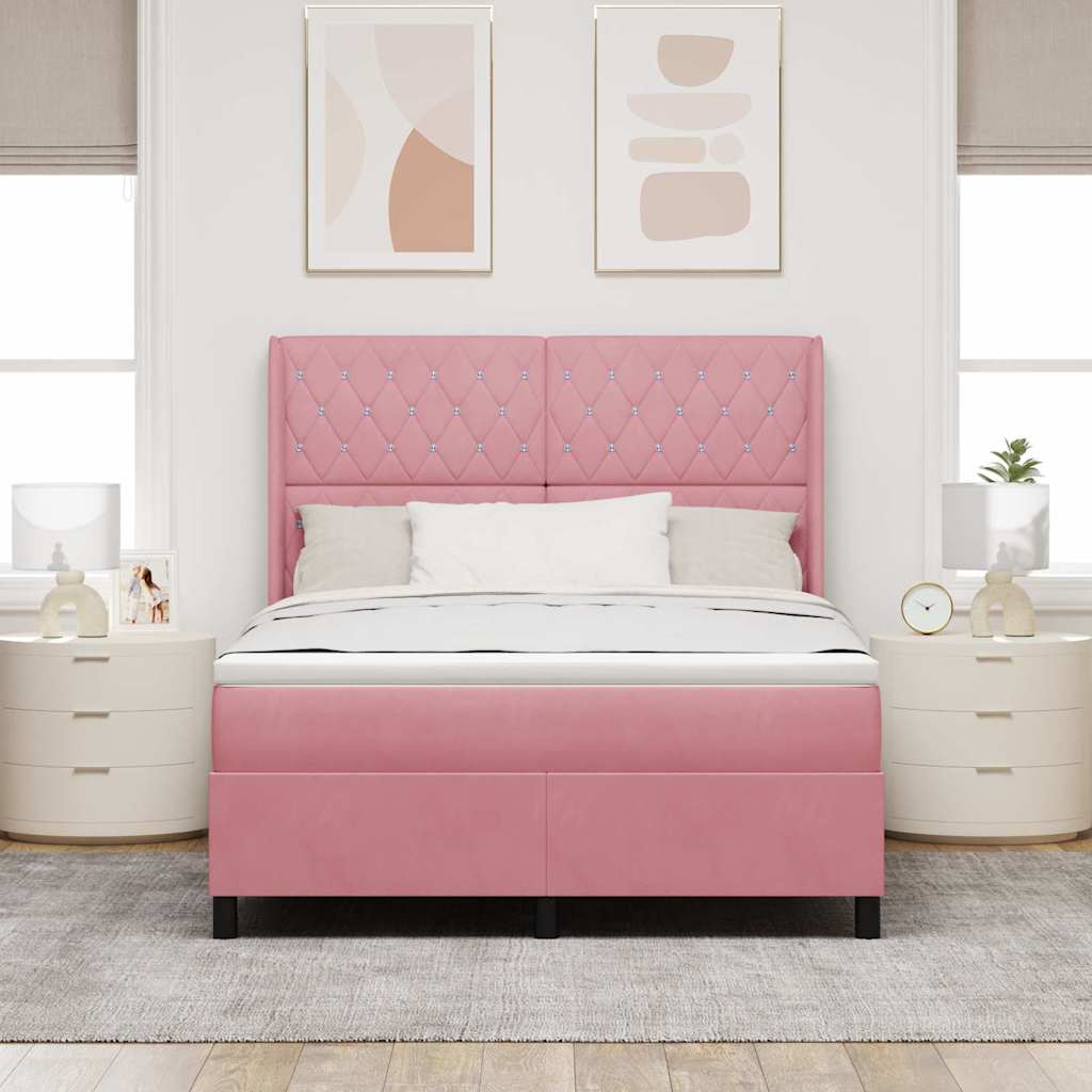 Letto a molle con materasso con led Rosa 160 x 200 cm Velluto | homemem39