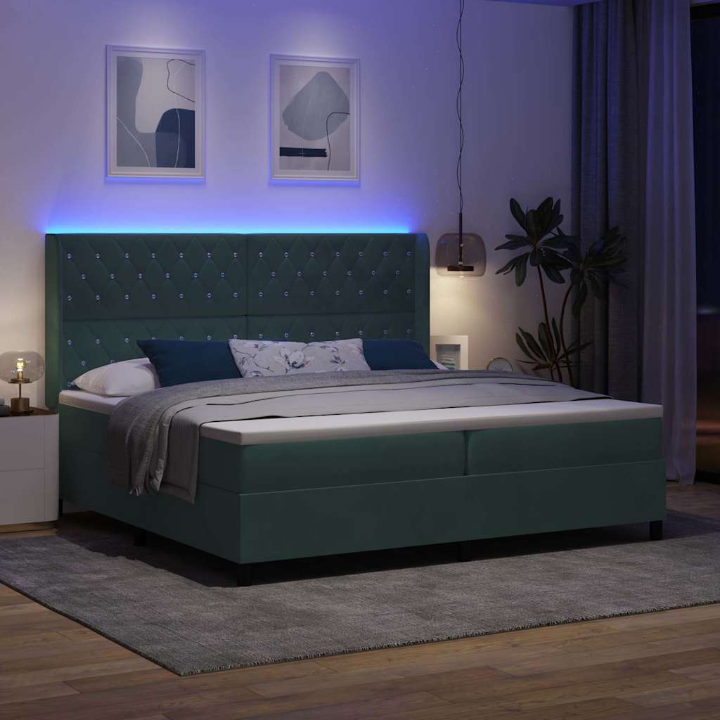 Letto a molle con materasso Verde Scuro 200 x 200 cm Velluto | homemem39