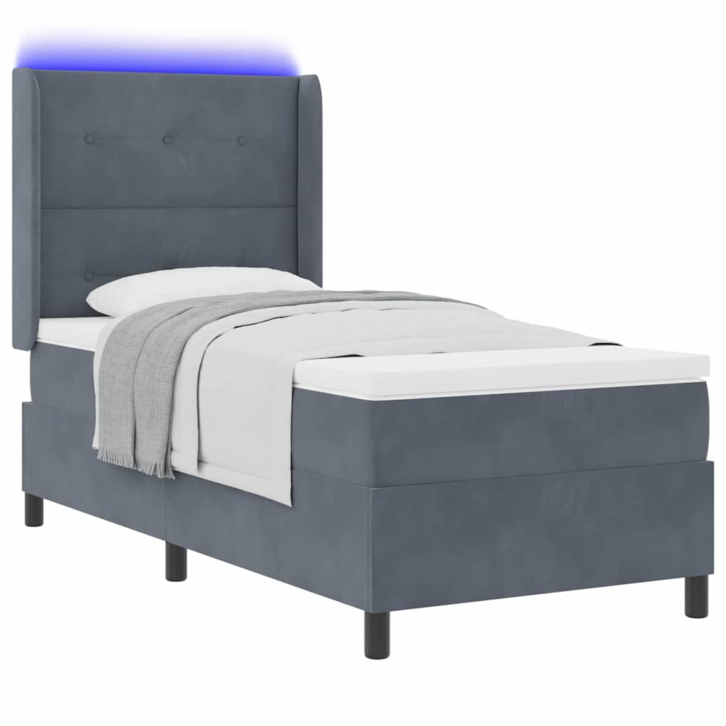 Letto a molle con strisce LED Grigio scuro 90 x 190 cm Velluto | homemem39