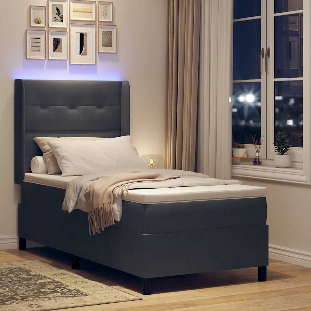 Letto a molle con strisce LED Grigio scuro 100 x 200 cm Velluto | homemem39