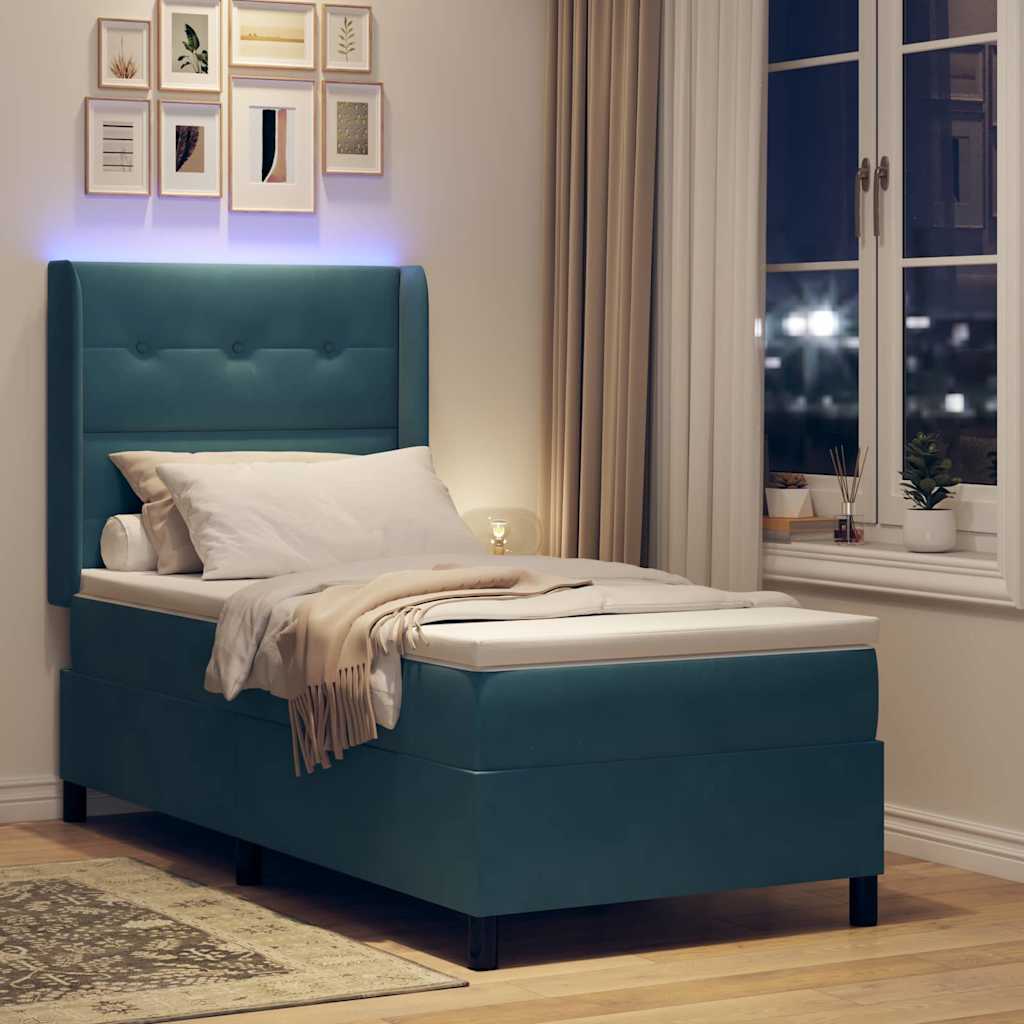 Letto a molle con strisce LED Blu 100 x 200 cm Velluto | homemem39
