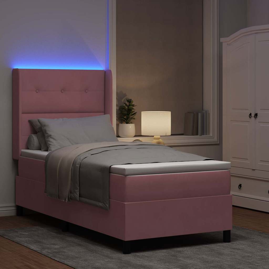 Letto a molle con strisce LED Rosa 100 x 200 cm Velluto | homemem39