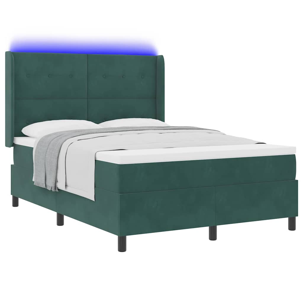 Letto a molle con strisce LED Verde Scuro 140 x 200 cm Velluto | homemem39
