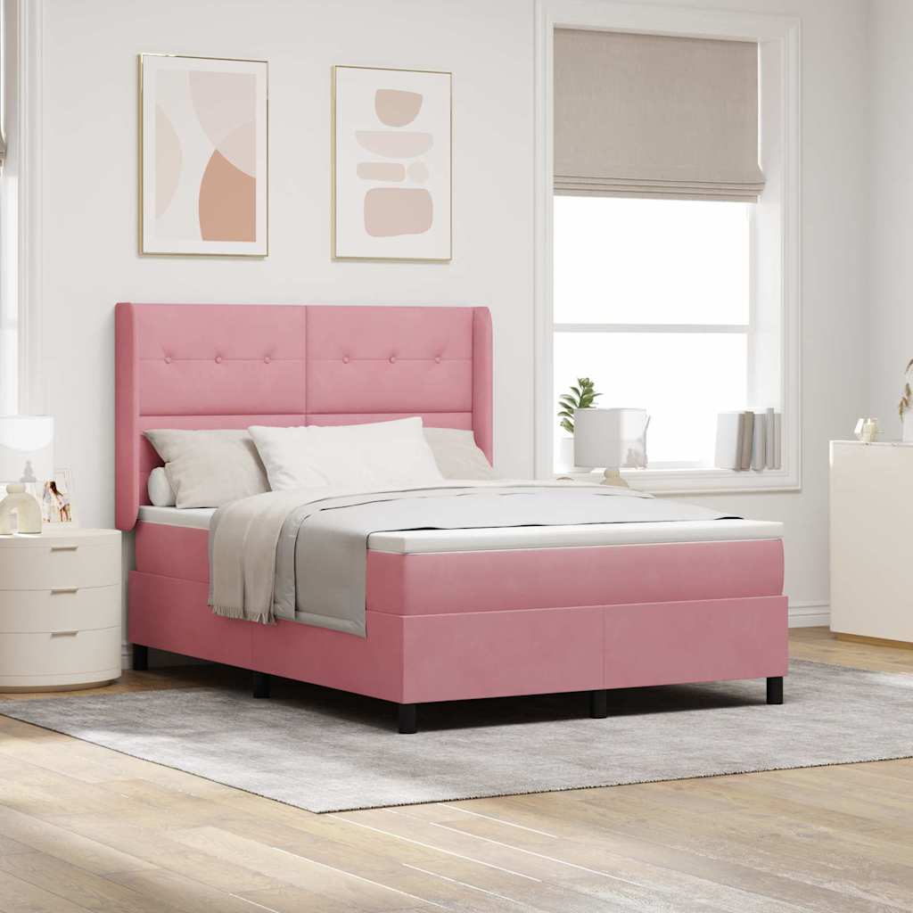 Letto a molle con strisce LED Rosa 140 x 200 cm Velluto | homemem39