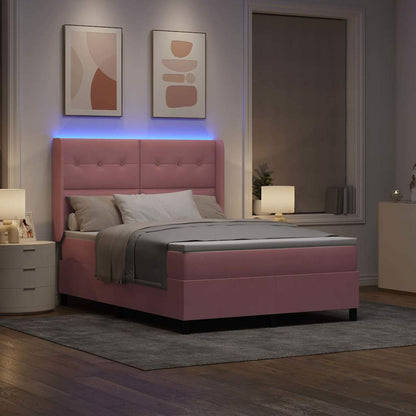 Letto a molle con strisce LED Rosa 160 x 200 cm Velluto | homemem39