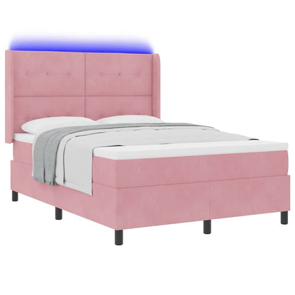 Letto a molle con strisce LED Rosa 160 x 200 cm Velluto | homemem39