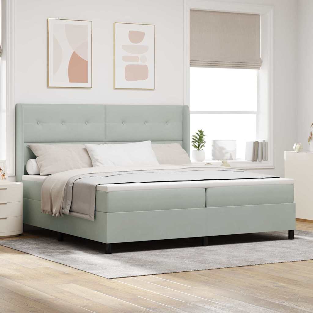 Letto a molle con testiera Grigio chiaro 200 x 200 cm Velluto