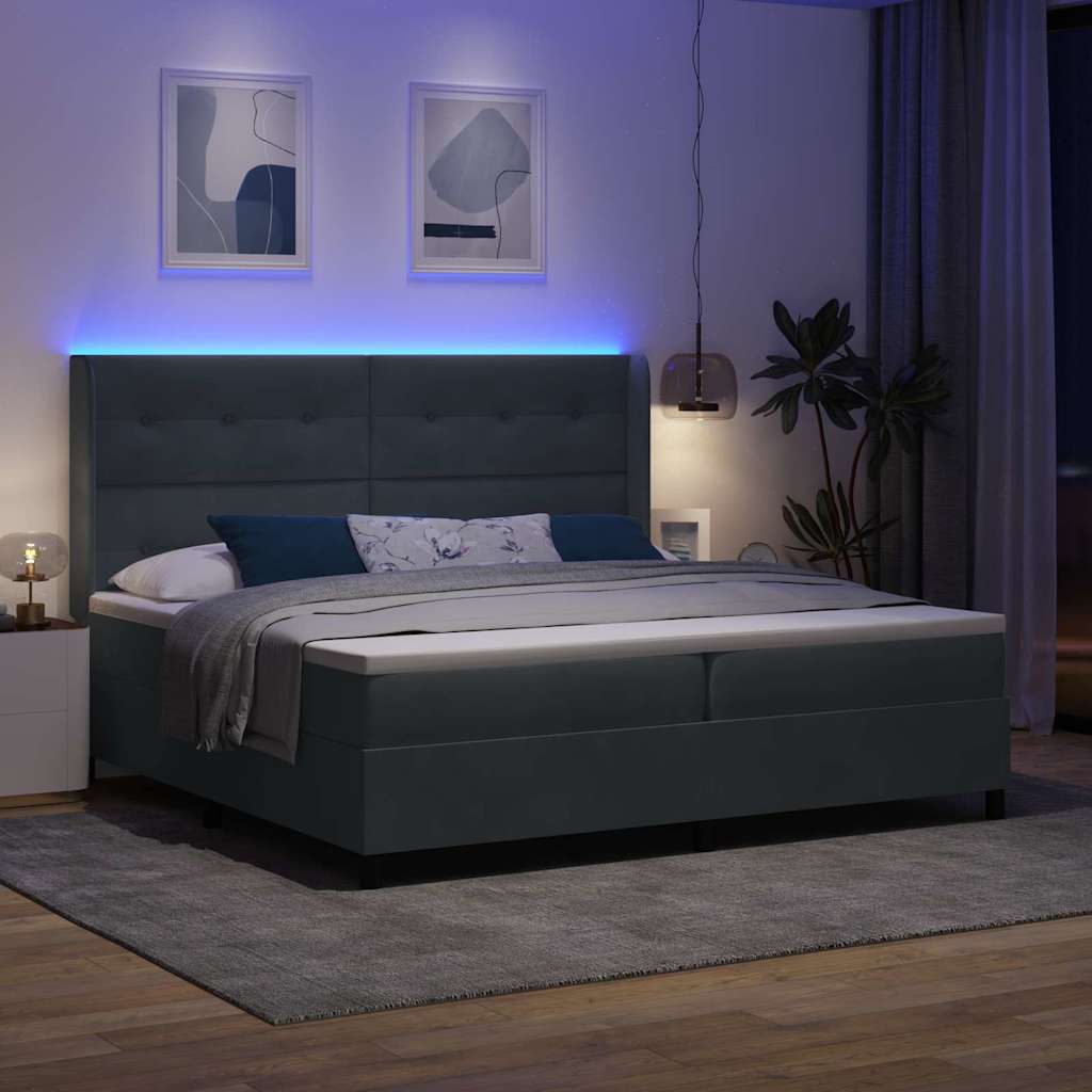 Letto con Box Springs LED e Materasso Grigio scuro 200 x 200 cm - homemem39