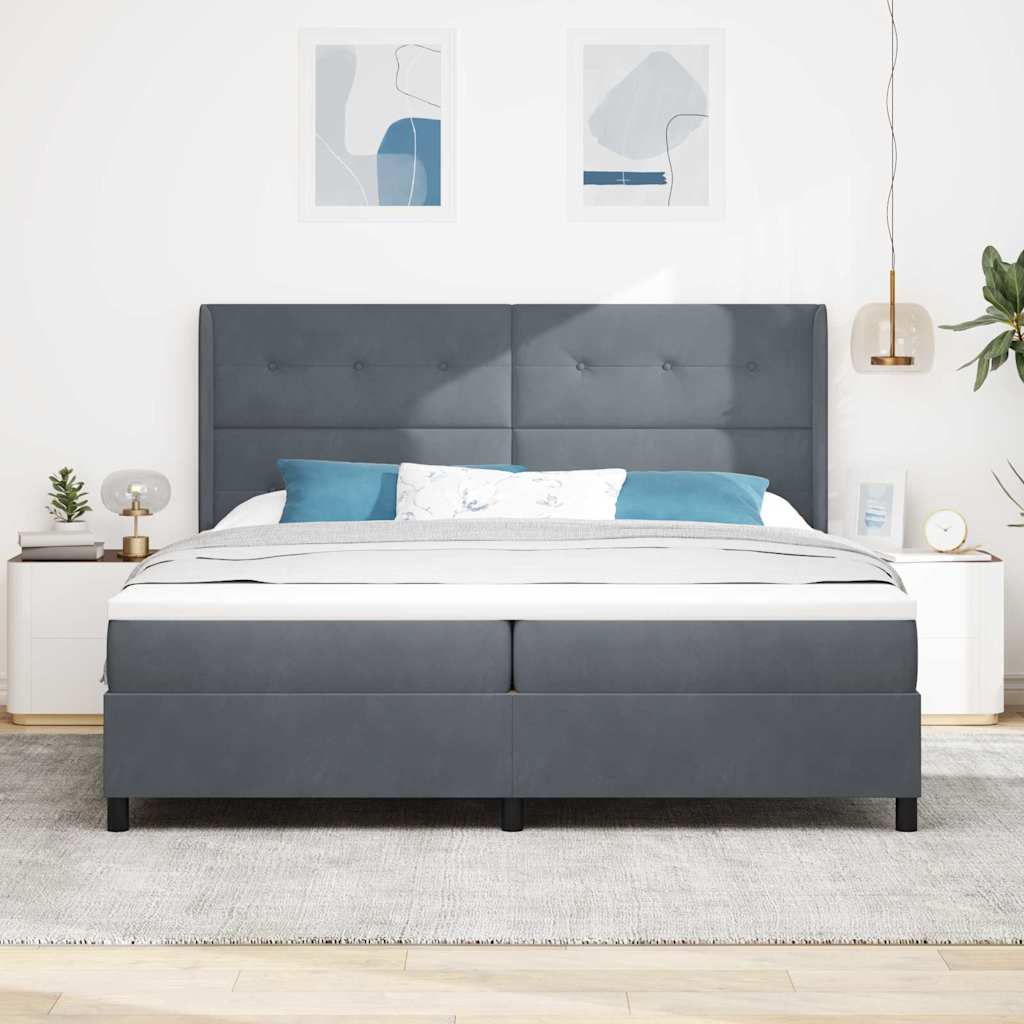 Letto a molle con strisce LED Grigio scuro 200 x 200 cm Velluto | homemem39