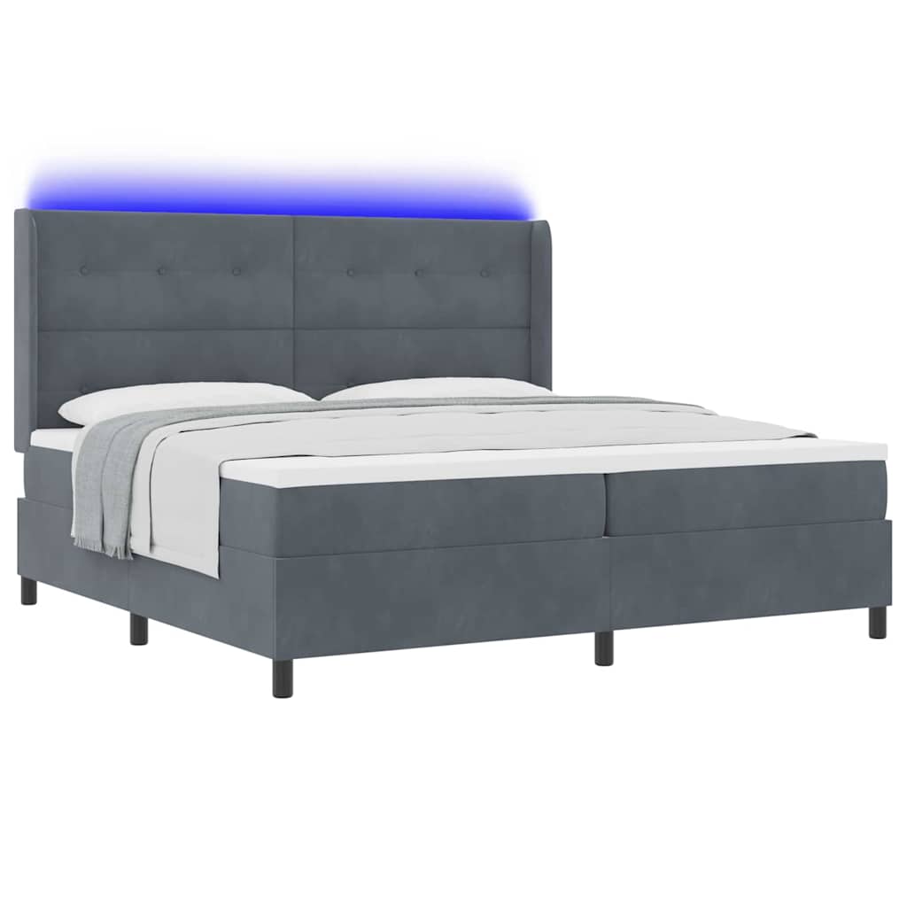 Letto a molle con strisce LED Grigio scuro 200 x 200 cm Velluto | homemem39