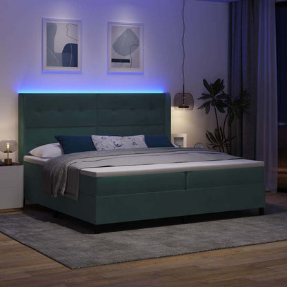 Letto a molle con strisce LED Verde Scuro 200 x 200 cm Velluto | homemem39