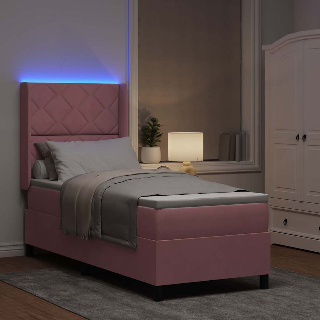 Letto con Box Springs LED e Materasso Rosa 80 x 200 cm Velluto