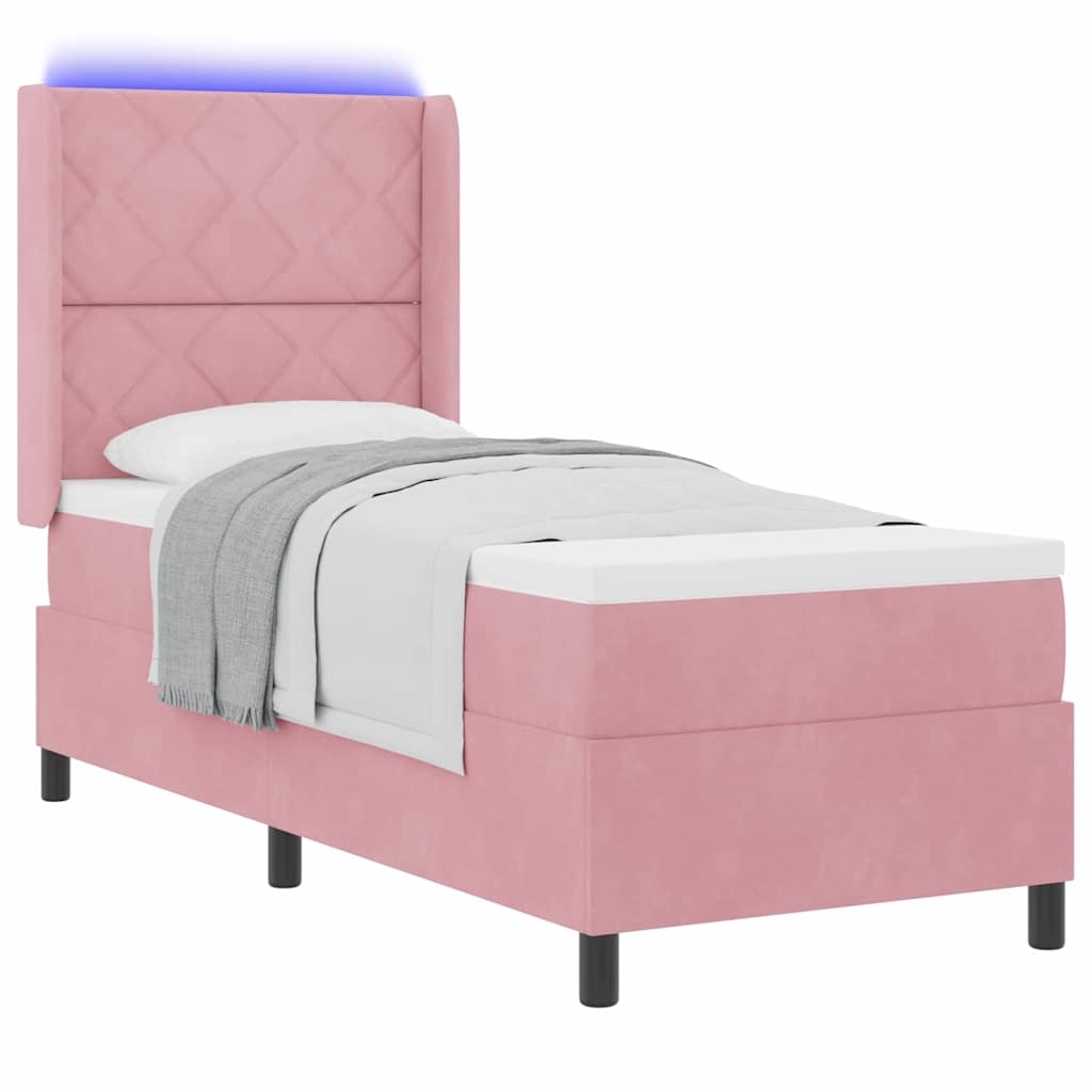 Letto con Box Springs LED e Materasso Rosa 80 x 200 cm Velluto