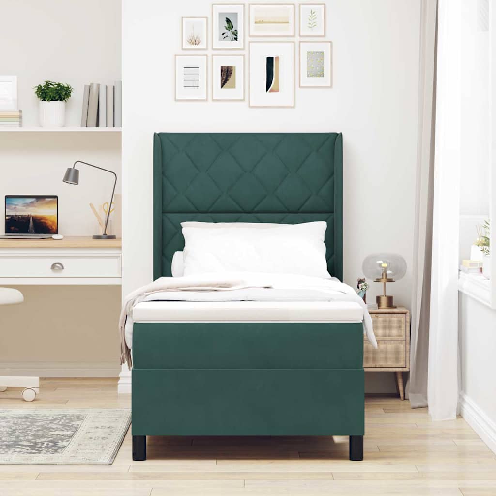 Letto a molle con strisce LED Verde Scuro 90 x 190 cm Velluto | homemem39