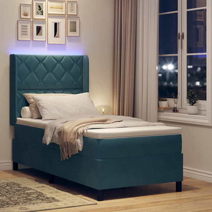 Letto a molle con strisce LED Blu 90 x 190 cm Velluto | homemem39