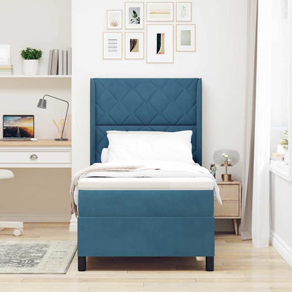 Letto a molle con strisce LED Blu 90 x 190 cm Velluto | homemem39