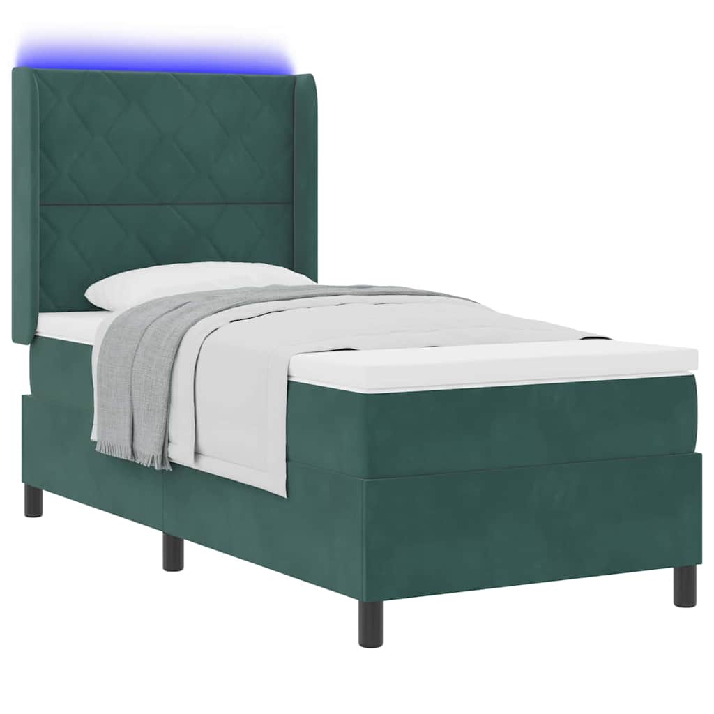 Letto a molle con strisce LED Verde Scuro 90 x 200 cm Velluto | homemem39