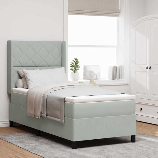 Letto con Box Springs LED e Materasso Geometrico Grigio chiaro