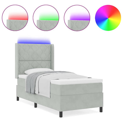 Letto con Box Springs LED e Materasso Geometrico Grigio chiaro