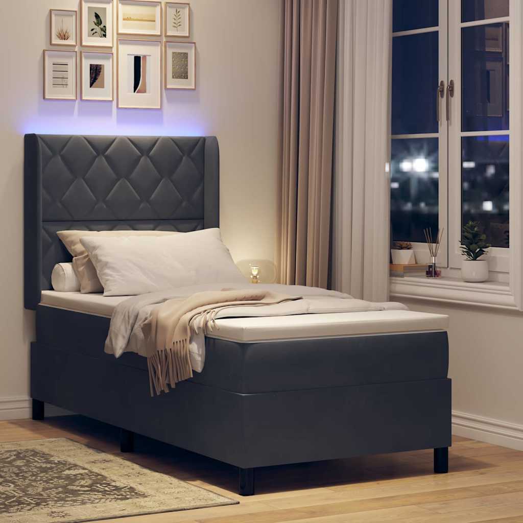 Letto a molle con strisce LED Grigio scuro 100 x 200 cm Velluto | homemem39
