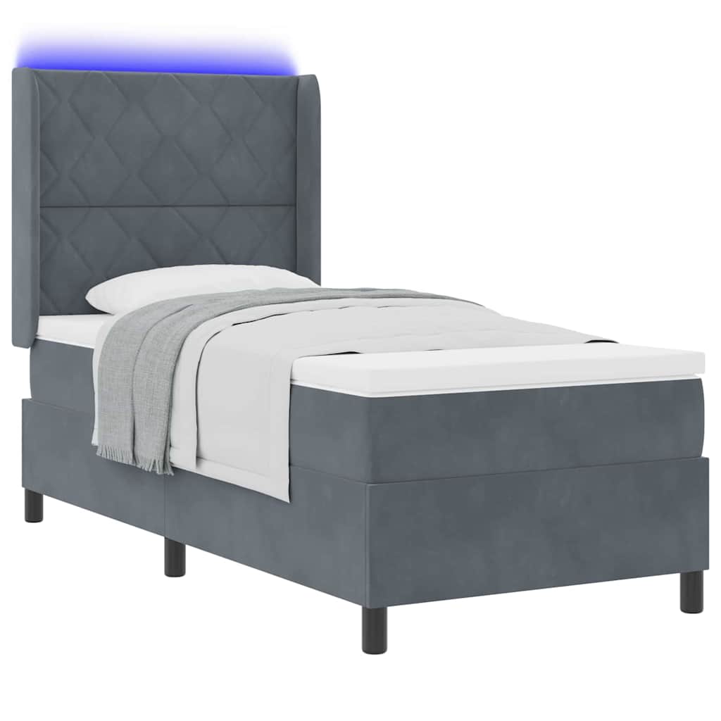 Letto con Box Springs LED e Materasso Grigio scuro 100 x 200 cm