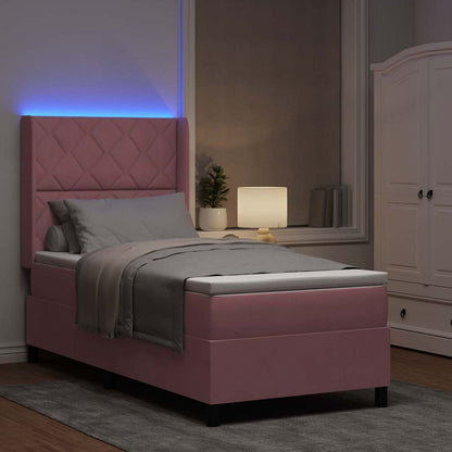 Letto con Box Springs LED e Materasso Rosa 100 x 200 cm Velluto