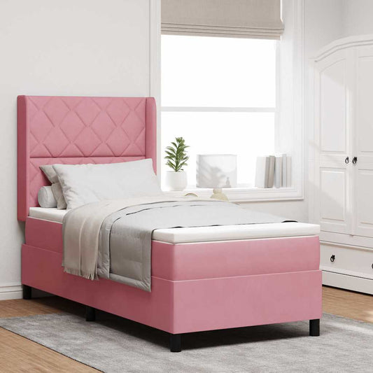 Letto con Box Springs LED e Materasso Rosa 100 x 200 cm Velluto