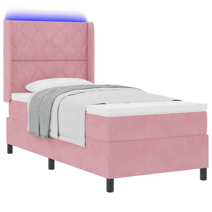 Letto con Box Springs LED e Materasso Rosa 100 x 200 cm Velluto