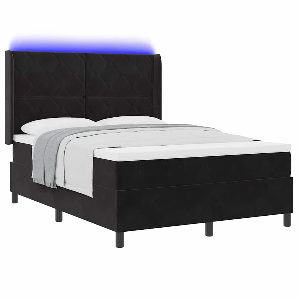 Letto a molle con strisce LED Nero 140 x 190 cm Velluto | homemem39