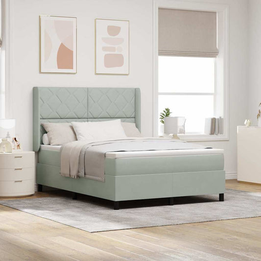 Letto a molle con materasso Grigio chiaro 140 x 200 cm Velluto