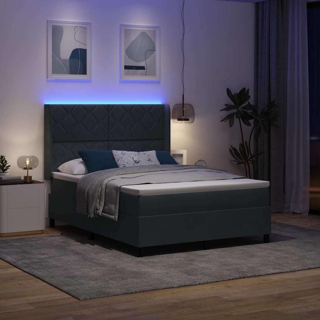 Letto con Box Springs LED e Materasso Grigio scuro 140 x 200 cm - homemem39