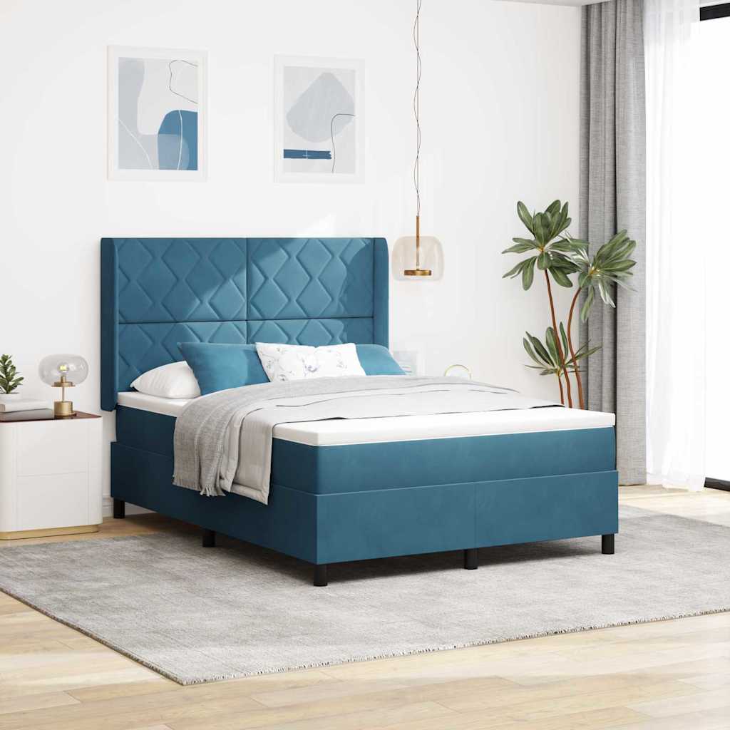 Letto a molle con strisce LED Blu 160 x 200 cm Velluto | homemem39