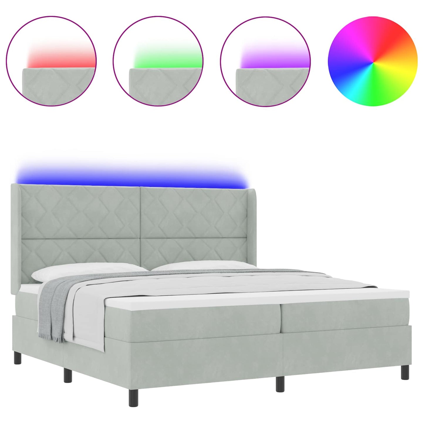 Letto a molle con materasso Grigio chiaro 200 x 200 cm Velluto