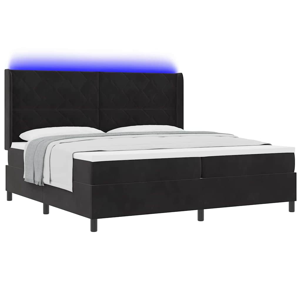 Letto con Box Springs LED e Materasso Nero 200 x 200 cm Velluto - homemem39