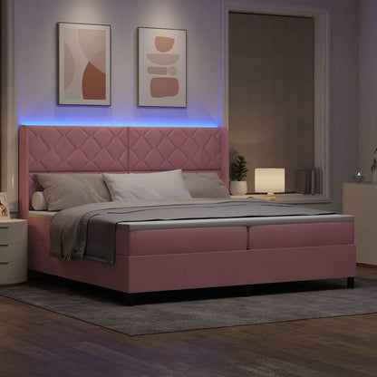 Letto con Box Springs LED e Materasso Rosa 200 x 200 cm Velluto