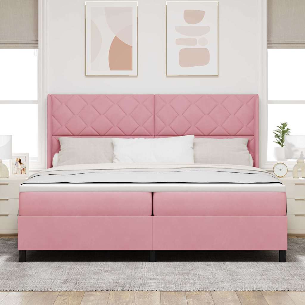 Letto con Box Springs LED e Materasso Rosa 200 x 200 cm Velluto