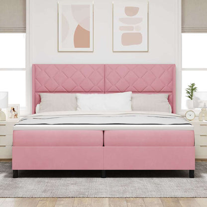 Letto con Box Springs LED e Materasso Rosa 200 x 200 cm Velluto