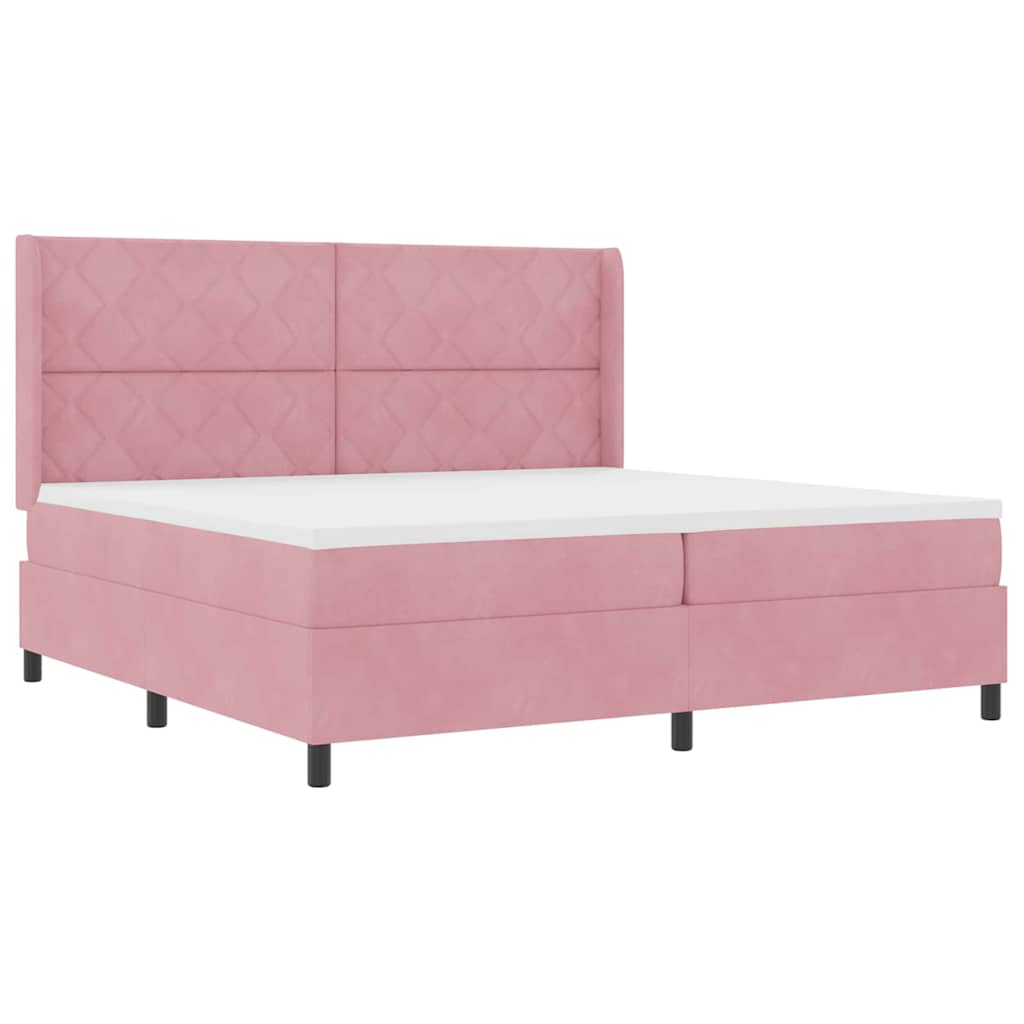 Letto con Box Springs LED e Materasso Rosa 200 x 200 cm Velluto