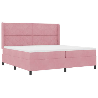 Letto con Box Springs LED e Materasso Rosa 200 x 200 cm Velluto