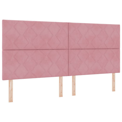 Letto con Box Springs LED e Materasso Rosa 200 x 200 cm Velluto