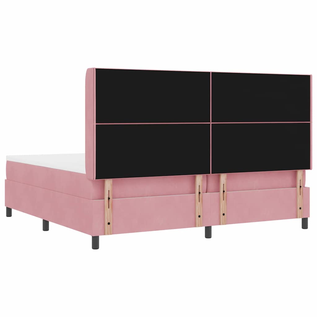 Letto con Box Springs LED e Materasso Rosa 200 x 200 cm Velluto