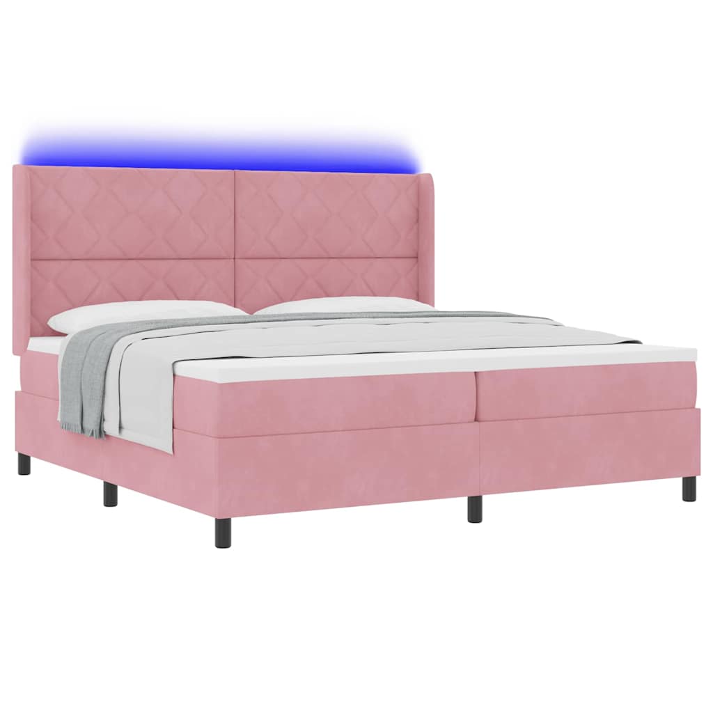 Letto con Box Springs LED e Materasso Rosa 200 x 200 cm Velluto