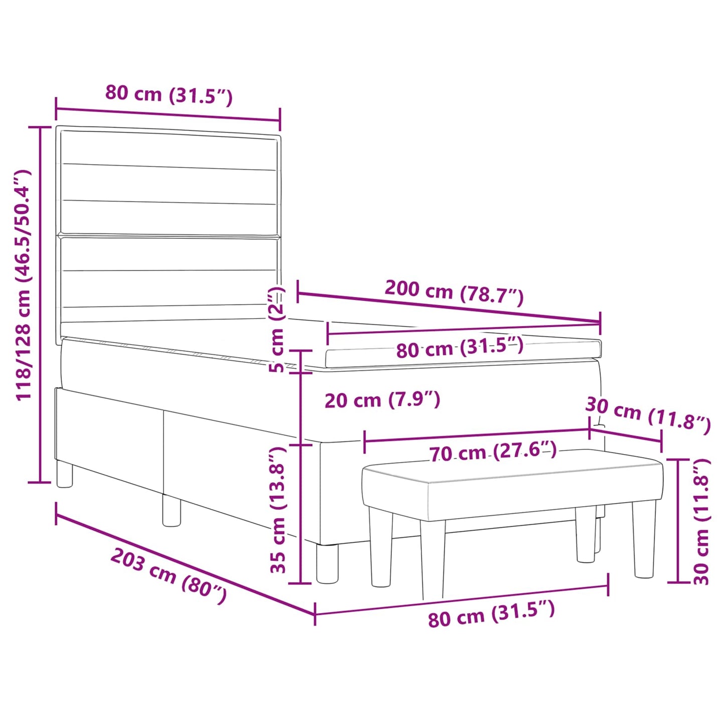 Letto a molle con testiera Grigio chiaro 80 x 200 cm Tessuto | homemem39