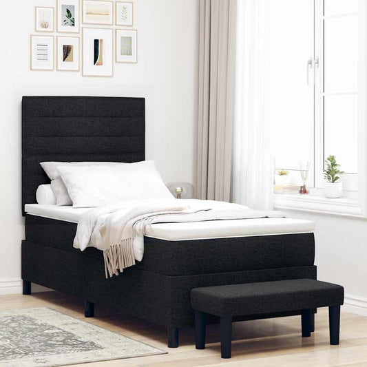 Letto a molle con cuscino con testiera Nero 90 x 200 cm Tessuto | homemem39