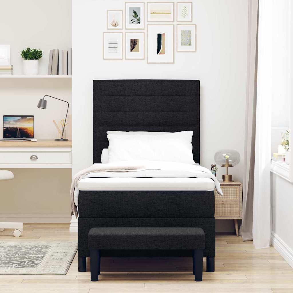 Letto a molle con cuscino con testiera Nero 90 x 200 cm Tessuto | homemem39