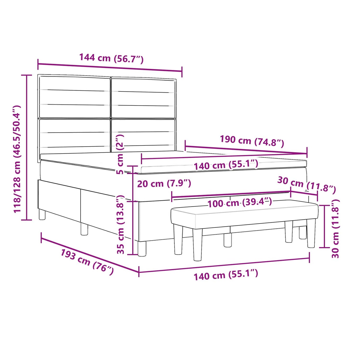 Letto a molle con testiera Grigio chiaro 140 x 190 cm Tessuto | homemem39