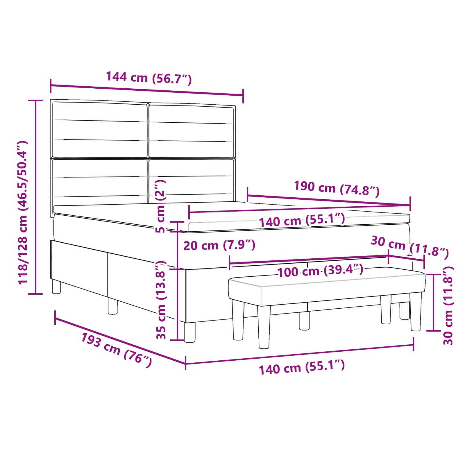 Letto a molle con testiera Grigio chiaro 140 x 190 cm Tessuto | homemem39