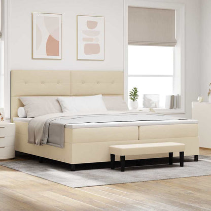Letto a molle con testiera Crema 200 x 200 cm Tessuto | homemem39