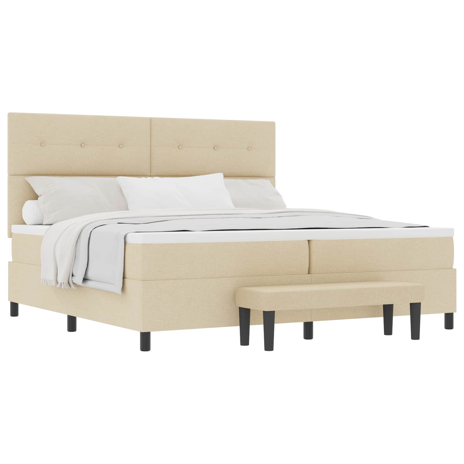 Letto a molle con testiera Crema 200 x 200 cm Tessuto | homemem39